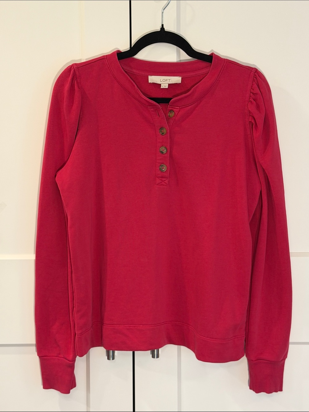 LOFT Raspberry Henley Long Sleeve Button Pullover